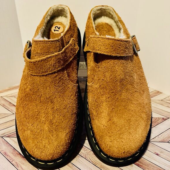 Dr Martens Isham Faux Shearling Suede Slingback Mule M 11 L 12 Pecan Brown Hairy